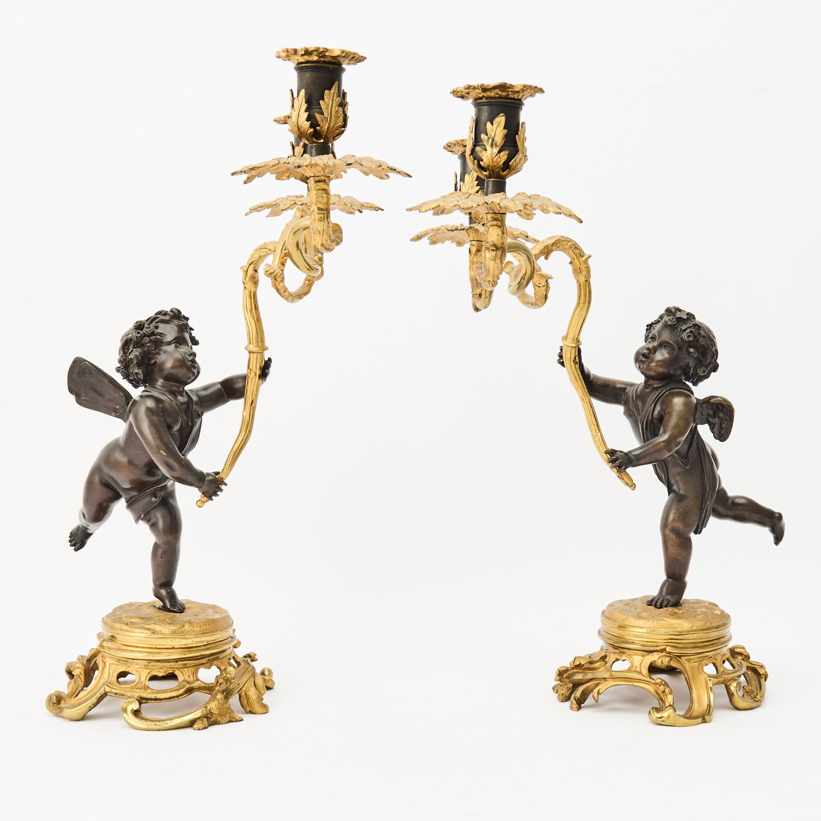 Pair of Louis XV Style Gilt and Patinated Bronze Figural Two-Light Candelabra (1 of 3)