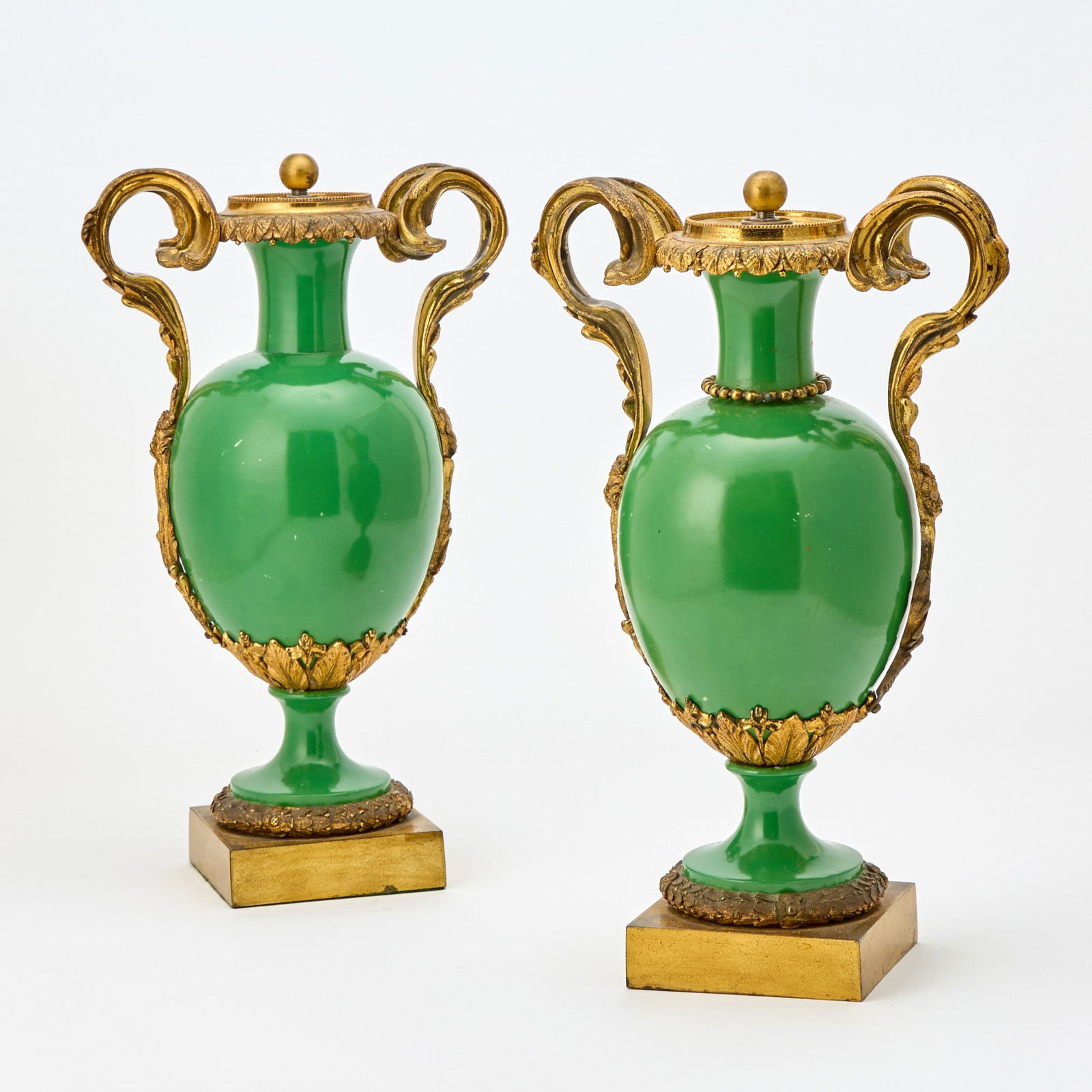 Pair of French Gilt-Bronze Mounted Green Porcelain Vases (1 of 2)