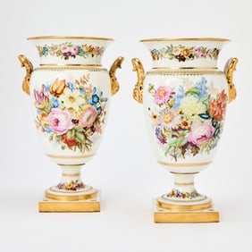 Pair of Paris Porcelain Twin-Handled Vases
