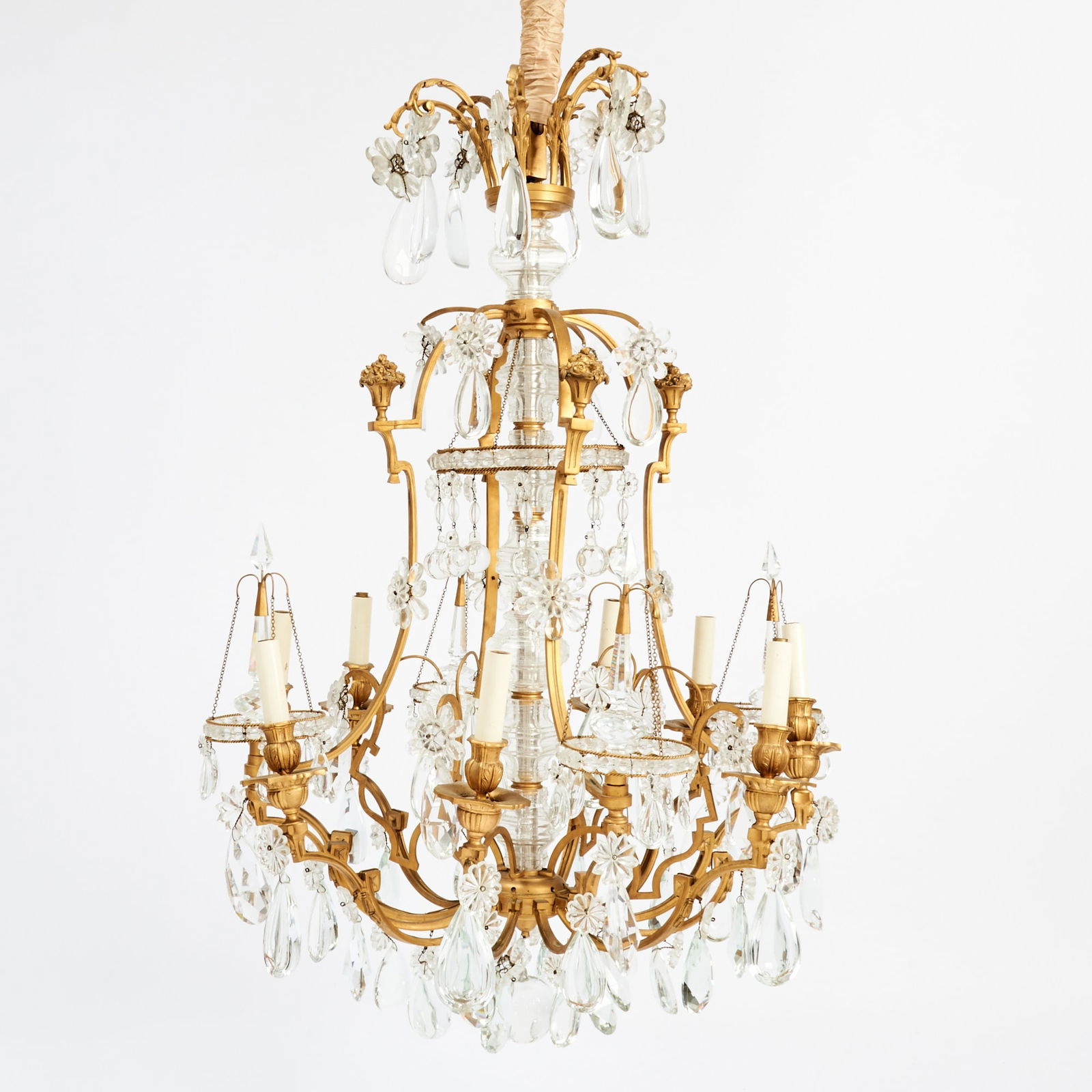 French Cut Glass Mounted Silvered Bronze Eight-Light Chandelier, Probably Baccarat (1 of 3)