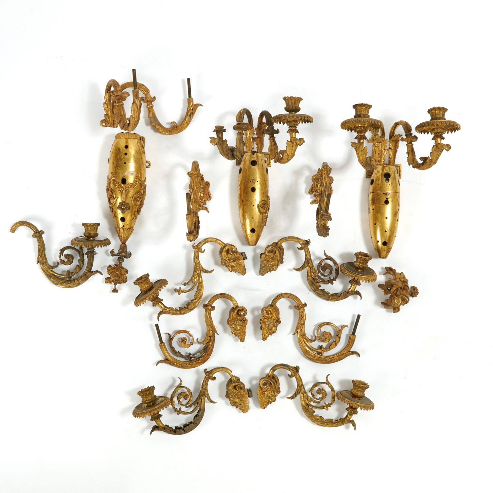 Set of Three Incomplete French Gilt-Bronze Wall-Lights (1 of 1)