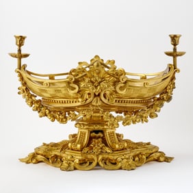 Large Napoleon III Gilt-Bronze Two-Light Oval Center Piece