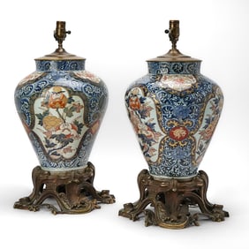 Pair of French Gilt-Bronze Mounted Japanese Imari Porcelain Vases Mounted as Table Lamps