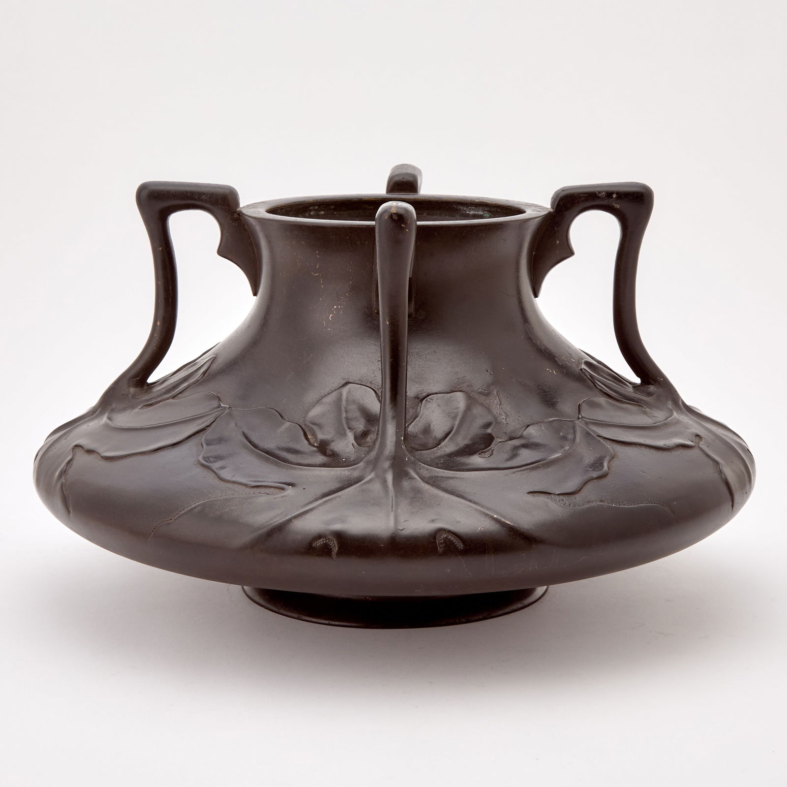 Art Nouveau Patinated Metal Vase: Early 20th Century Height 8 1/4 inches (21 cm), diameter 15 inches (38 cm)