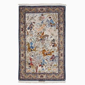 Silk Warp Isfahan Hunting Rug