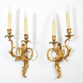 Pair of Louis XV Two-Branch Gilt-Bronze Wall Lights