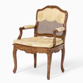 Louis XV Carved Walnut Caned Seat Fauteuil à la Reine