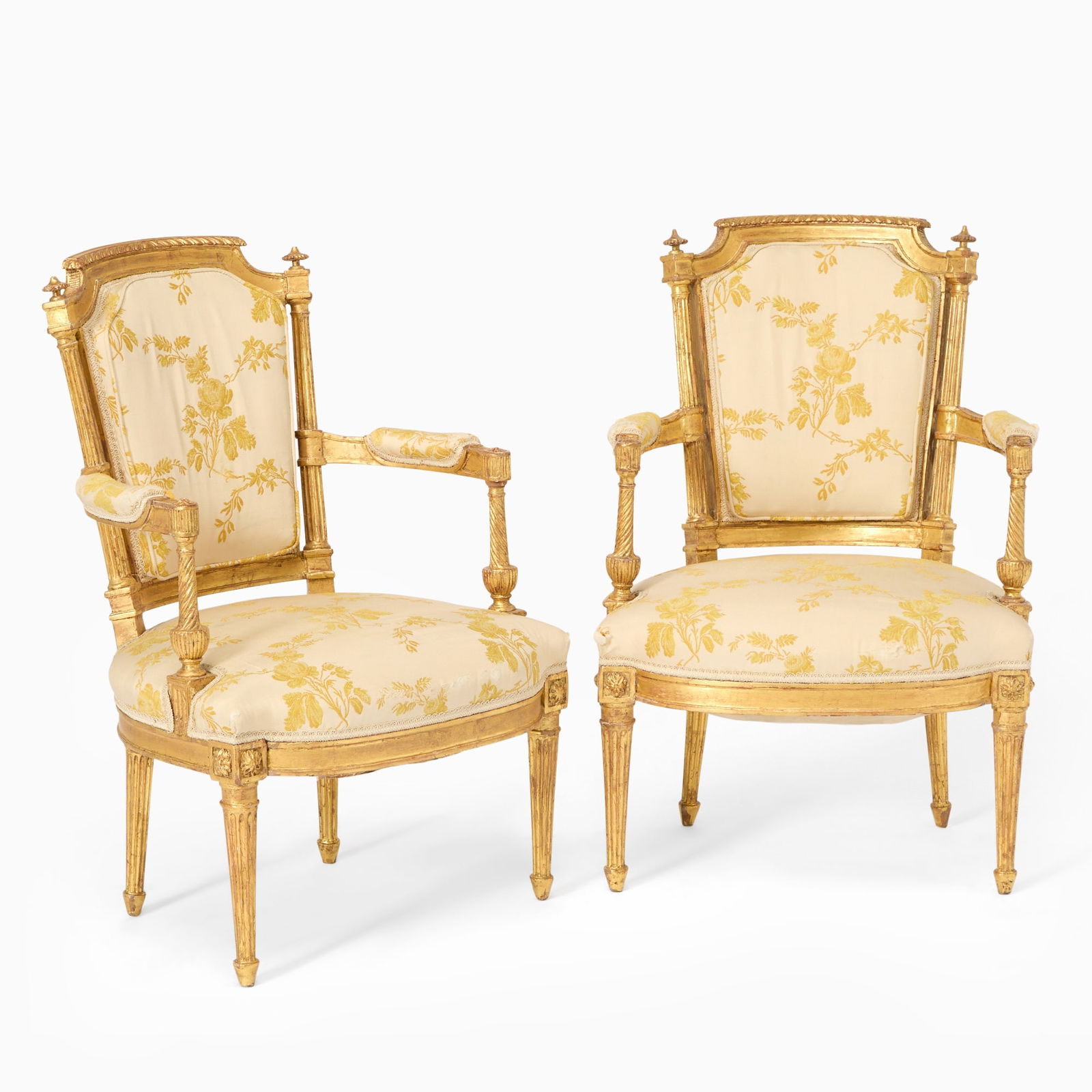 Pair of Louis XVI Carved Giltwood Fauteuils en Cabriolet (1 of 6)