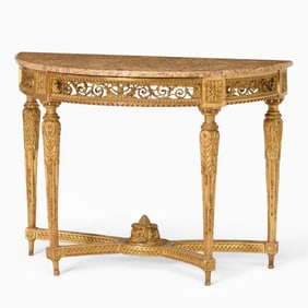 Louis XVI Demilune Carved Giltwood Console Table