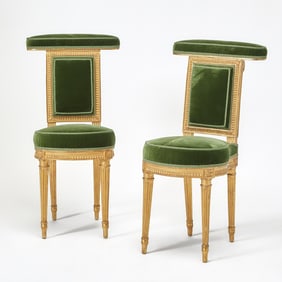 Pair of Louis XVI Carved Giltwood Chaises Voyeuses