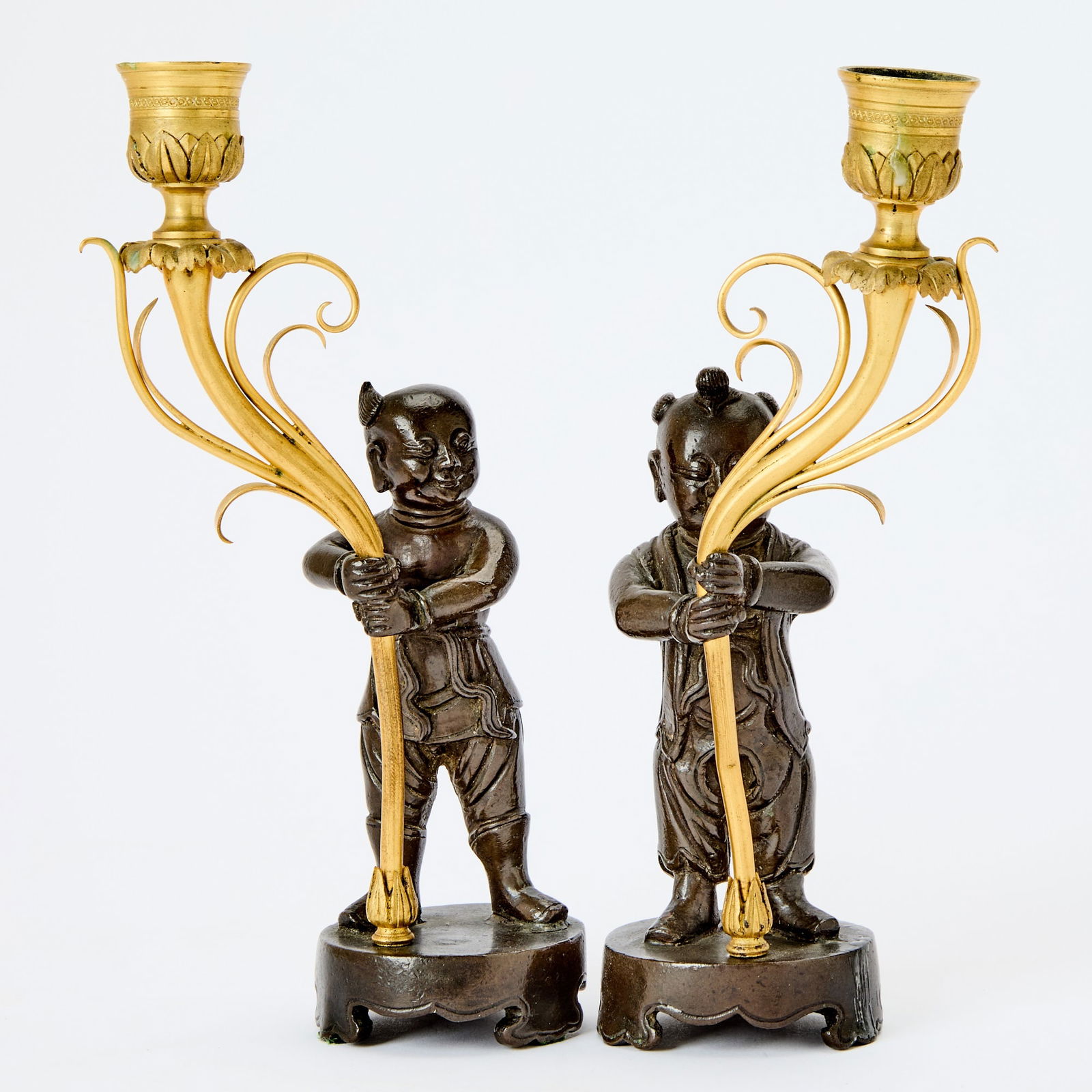 Pair of Louis XVI Gilt and Patinated Bronze Figural Chinoiserie Candlesticks (1 of 5)