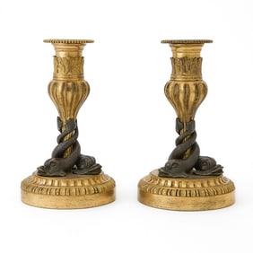 Pair of Charles X Gilt and Patinated Bronze Candlesticks