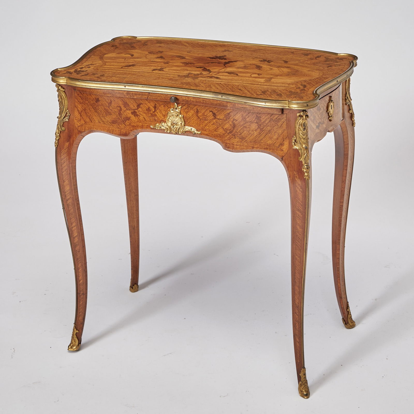 Louis XV Style Gilt-Bronze Mounted Kingwood and Amaranth Floral Marquetry Side Table (1 of 4)