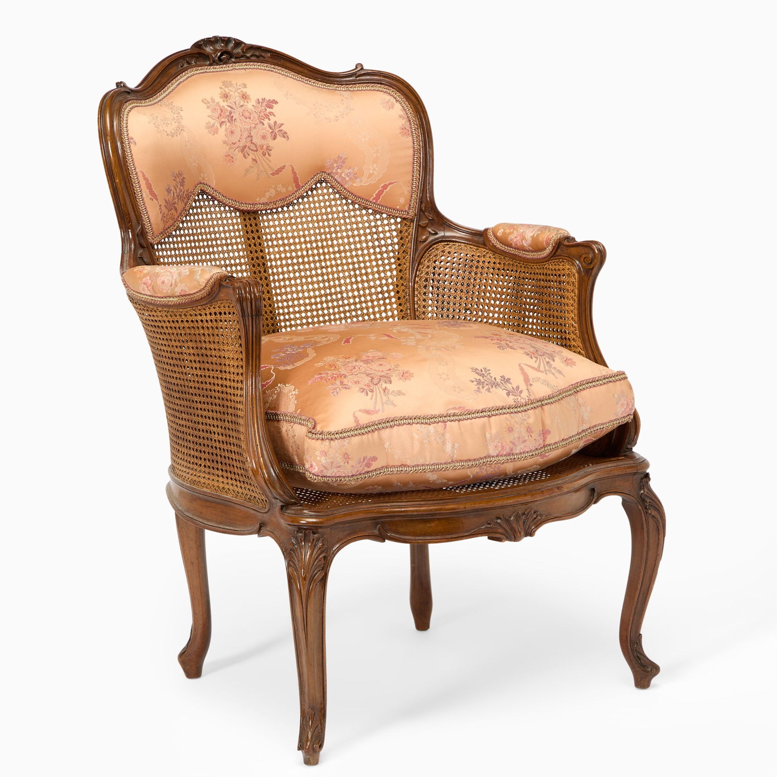 Louis XV Style Caned Seat Carved Walnut Bergere (1 of 8)