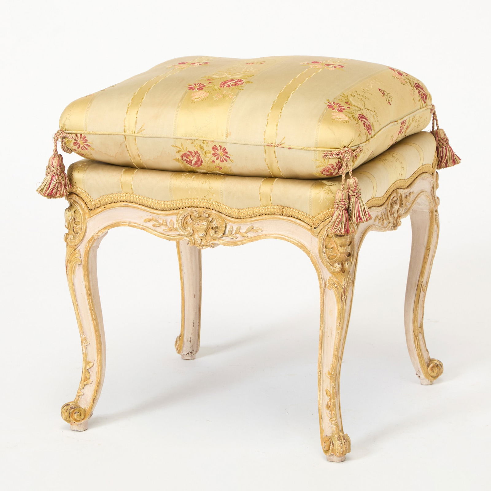 Louis XV Style Carved and Painted Wood Stool (1 of 4)