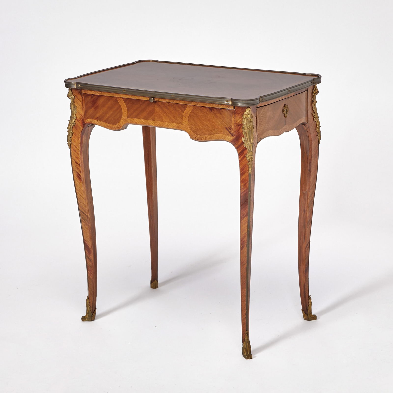 Louis XV Style Gilt Bronze Mounted Fruitwood Marquetry Kingwood and Tulipwood Side Table (1 of 4)