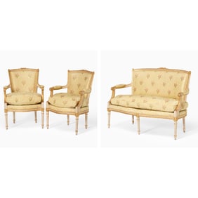 Louis XVI Style Parcel Gilt and White Lacquered Salon Suite