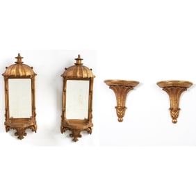 Pair of Louis XVI Style Carved Giltwood Canopied Brackets