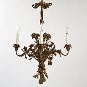 Louis XVI Style Porcelain-Mounted Gilt Bronze Four-Light Chandelier