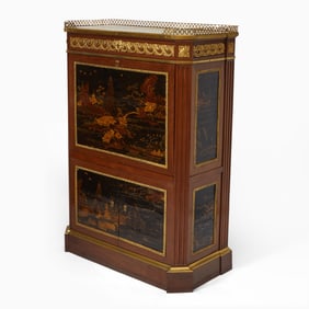 Louis XVI Gilt-Bronze Mounted Lacquer Inset Mahogany Secretaire a Abbattant