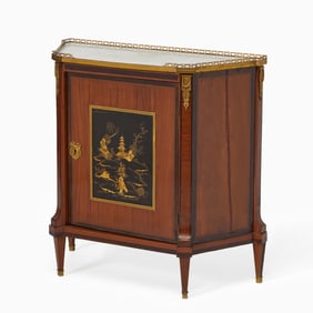 Dutch Neoclassical Brass Mounted Lacquer Inset Satinwood and Amaranth Side Cabinet