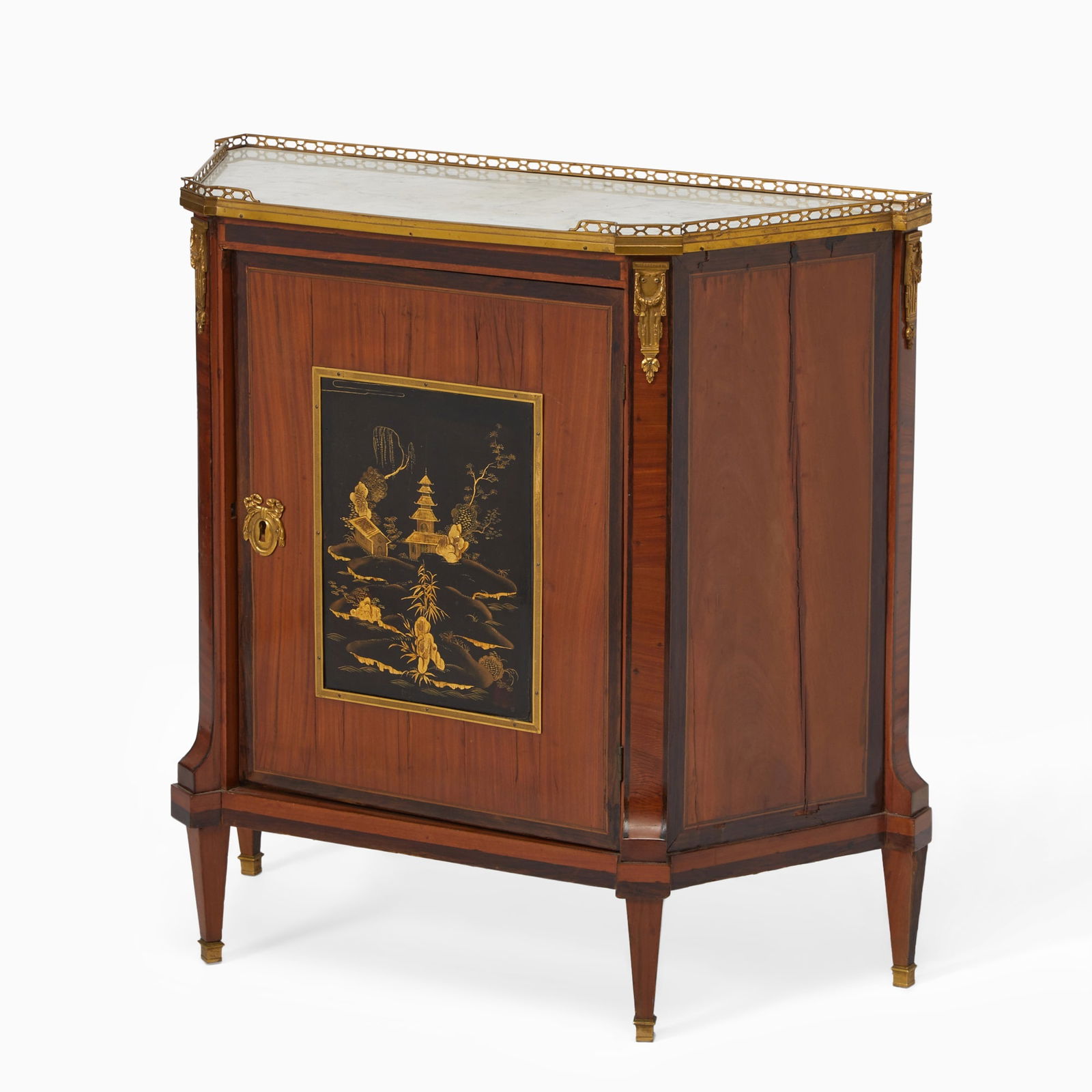 Dutch Neoclassical Brass Mounted Lacquer Inset Satinwood and Amaranth Side Cabinet (1 of 7)