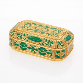 Continental 18 KT Gold Mounted Malachite Box