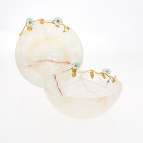 Pair of Asprey & Co. 18 KT Gold and Enamel Mounted Agate Bowls