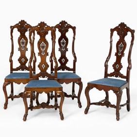 Set of Four Anglo-Dutch Walnut Side Chairs