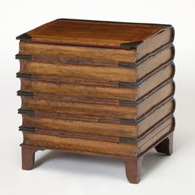 George III Mahogany, Satinwood and Ebony Inlaid Novelty Side Table In the form of Stacked Books
