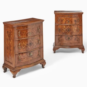 Pair of North Italian Rococo Satinwood Inlaid Walnut Chest of Drawers