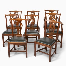 Set of Eight George III Provincial Oak Dining Chairs