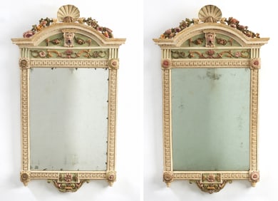 Pair of North Italian Polychrome Painted Wood Mirrors