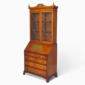 Late Victorian Painted Satinwood Bureau Bookcase