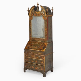 Early George I Green Japanned and Parcel-Gilt Bureau Bookcase