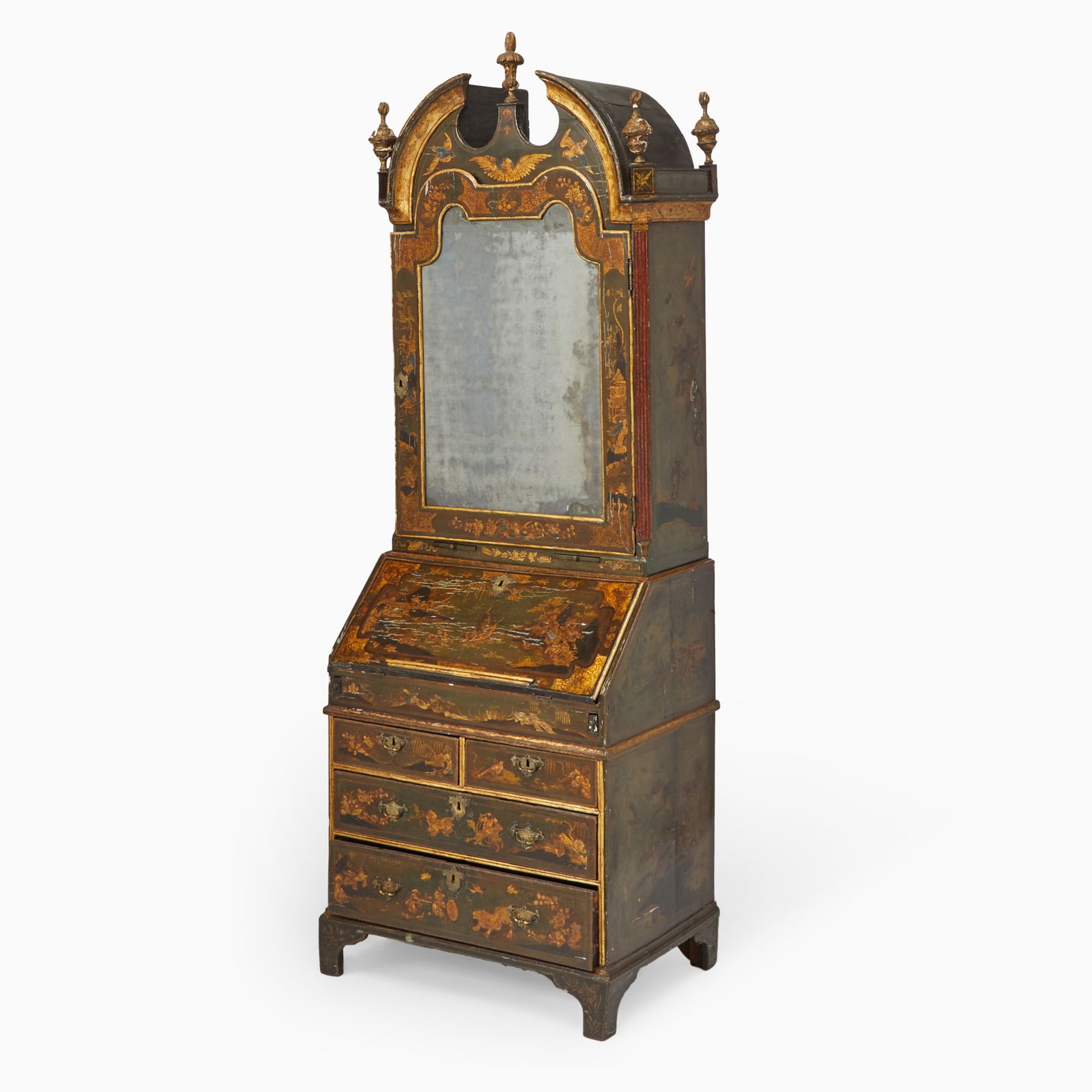 Early George I Green Japanned and Parcel-Gilt Bureau Bookcase (1 of 9)