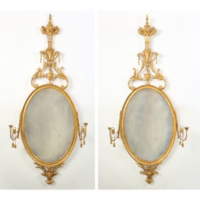 Pair of George III Giltwood Oval Girandoles