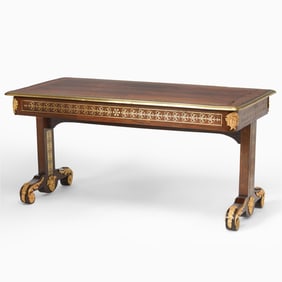 Regency Gilt-Bronze Mounted and Brass-Inlaid Rosewood Writing Table