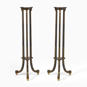 Pair of Regency Style Parcel-Gilt and Ebonized Candle Stands