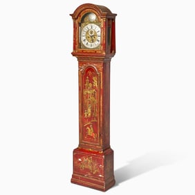 George II Style Red-Japanned and Parcel-Gilt Longcase Clock