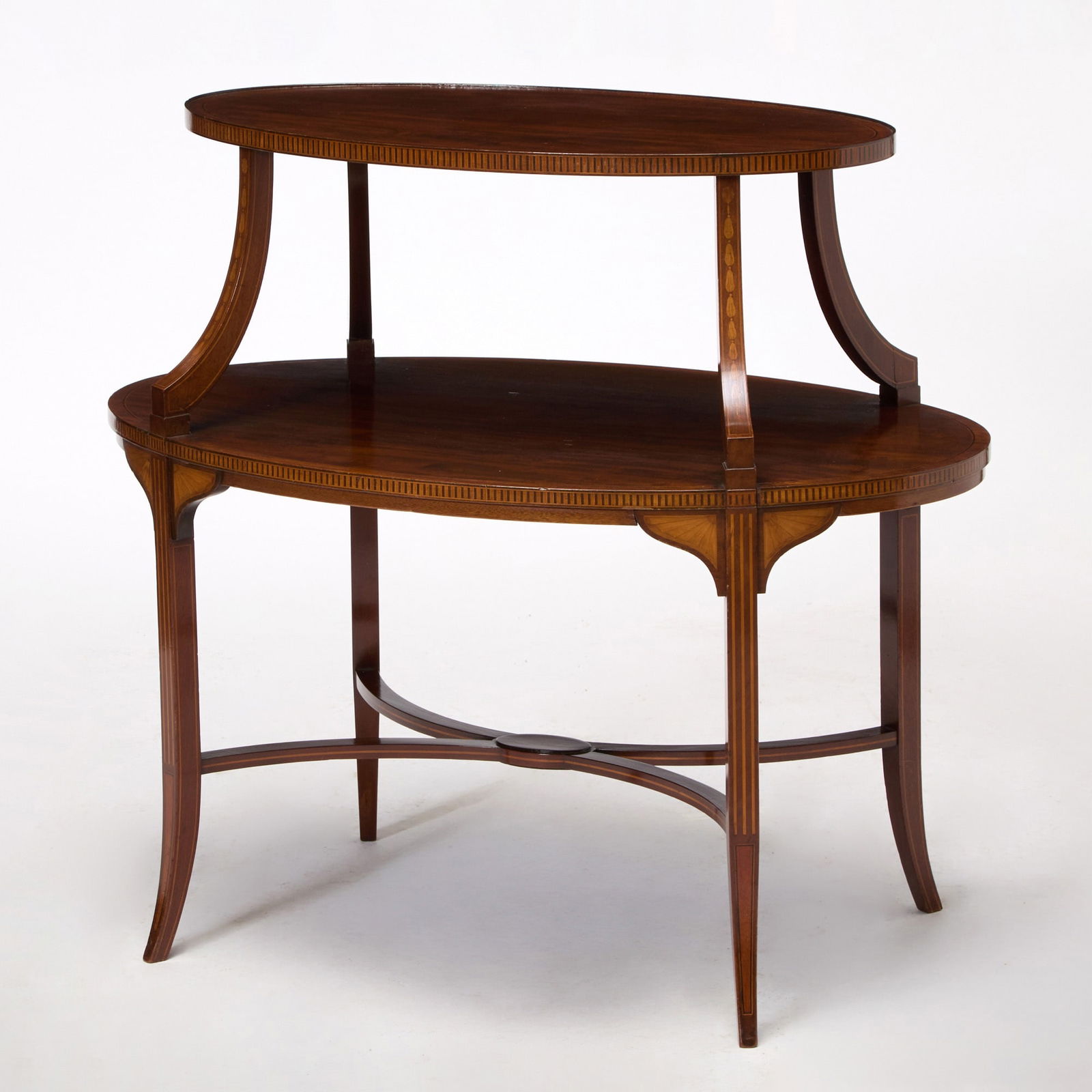 Regency Style Satinwood Inlaid Two-Tier Oval Table (1 of 5)