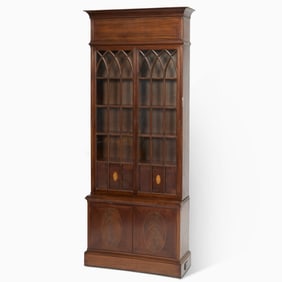 Large George III Style Neo-Gothic Mahogany Bookcase