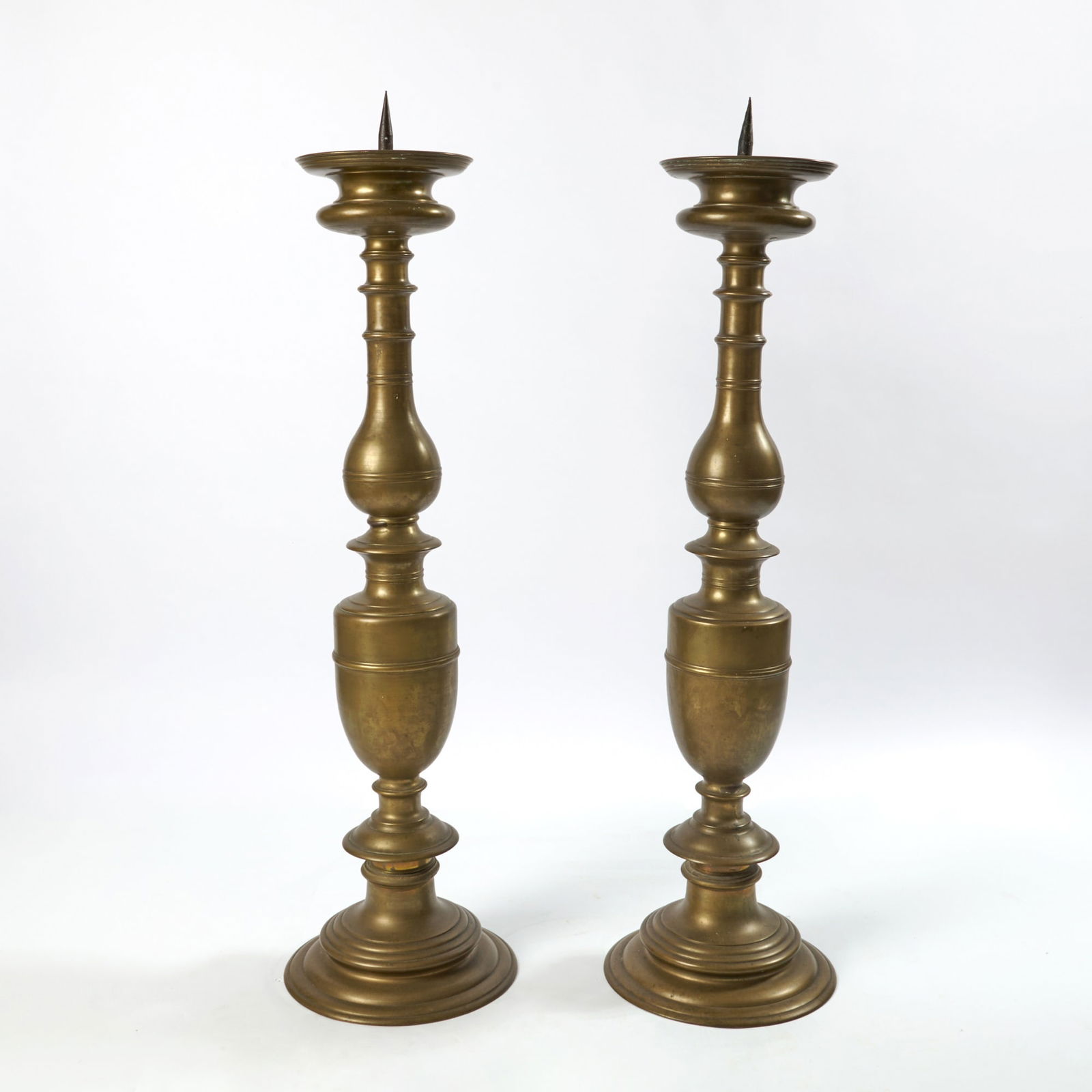 Pair of Italian Baroque Large Brass Pricket Candlesticks (1 of 5)