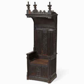 Neo Gothic Carved Oak Ceremonial Throne Chair with Canopy
