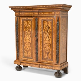 Dutch Baroque Fruitwood Marquetry Ebonized and Rosewood Two-Door Cabinet