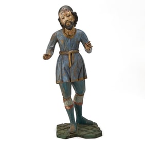 Spanish Colonial Carved Wood Polychrome Figure of Saint Isidore