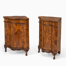 Pair of Italian Rococo Walnut Corner Cabinets