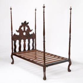Portuguese Rococo Carved Jacaranda Four-Post Bedstead
