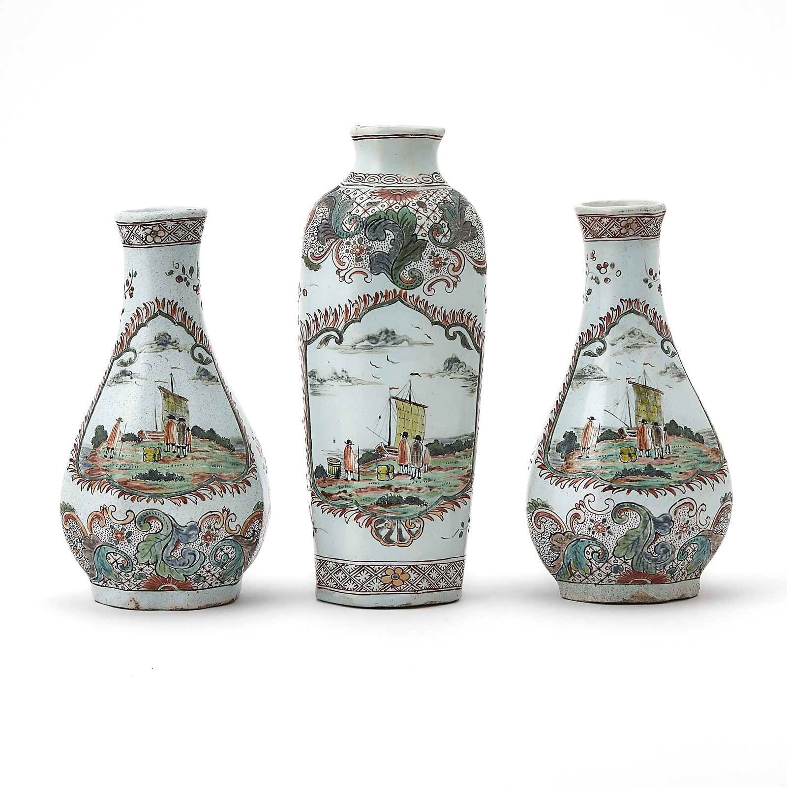 Three-Piece Delft Petit Feu Polychrome Faience Garniture (1 of 6)
