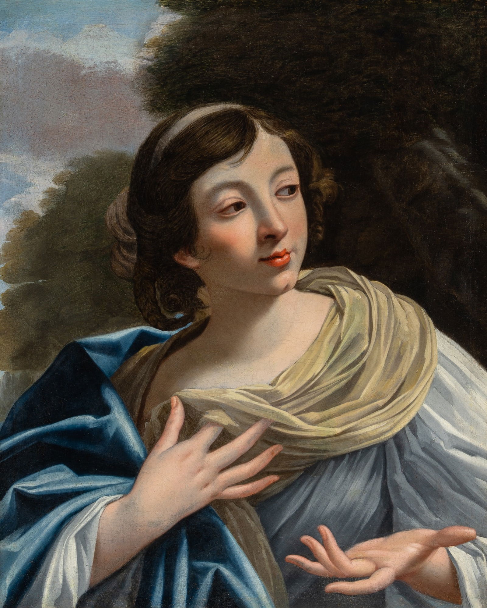 Michel Dorigny: French, 1616-1665 A Sibyl in a Wooded Landscape Oil on canvas 25 5/8 x 20 3/4 inches (65.1 x 52.7 cm) Frame 34 1/2 x 29 3/4 inches (87.6 x 75.6 cm) Provenance: [Sale] Tajan, Paris, March 31, 1995, lot